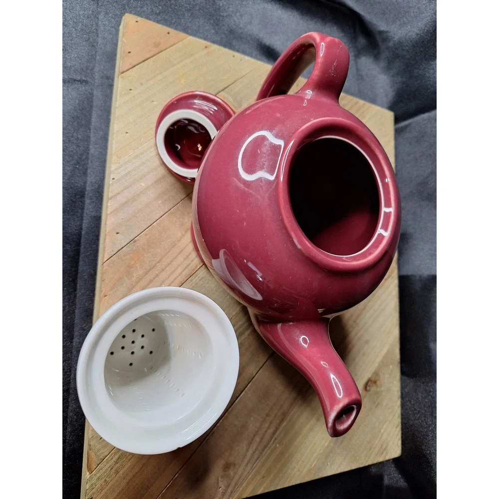 Vintage 1930s McCormick Tea Baltimore Md Ceramic Teapot with Infuser Burgundy